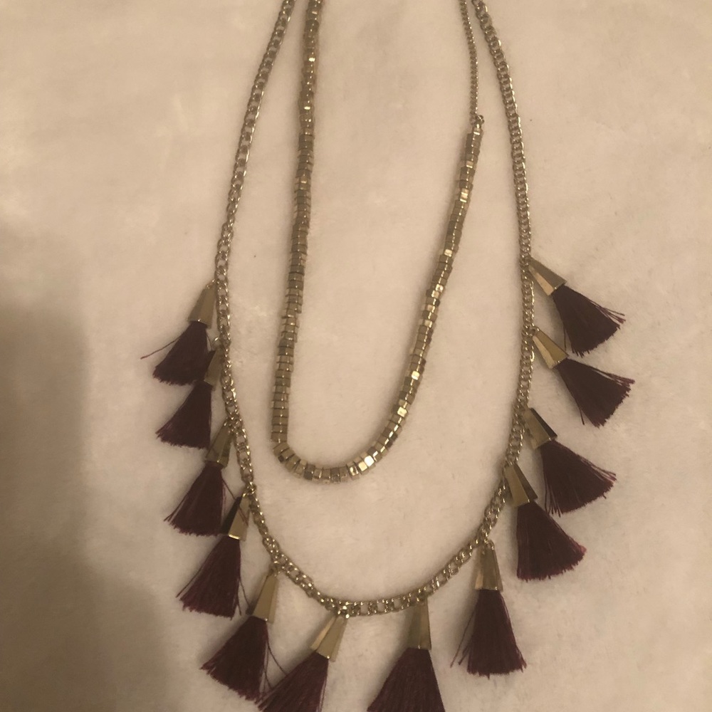 Ann Taylor loft ruby tassel double strand necklace.